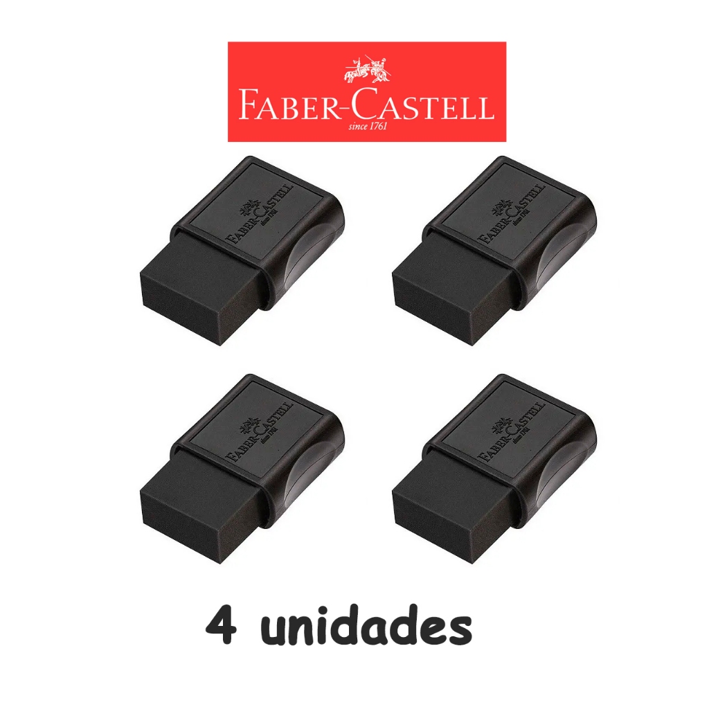 4 Borrachas Faber Castell Max Black Com Capinha - Imagem 2