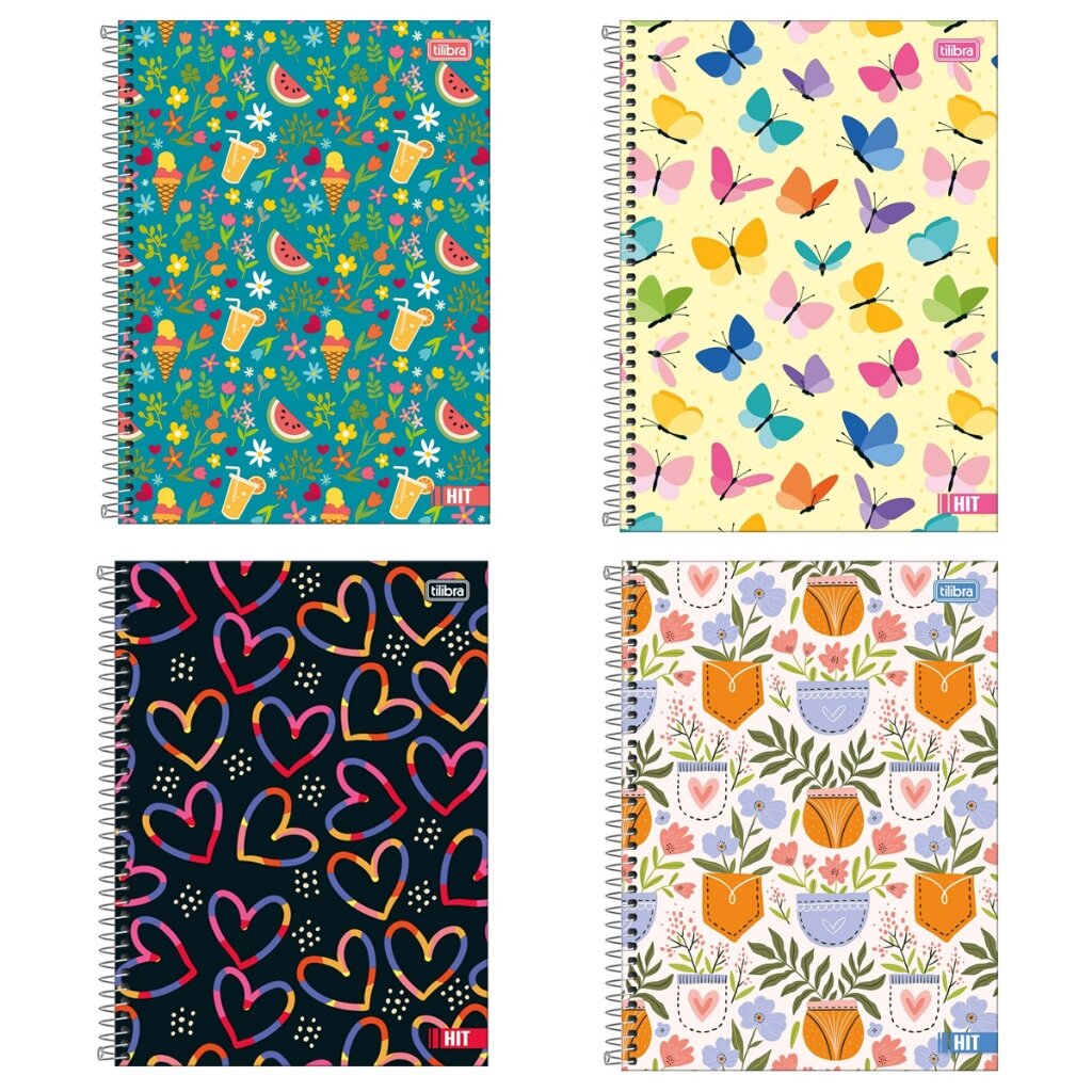 caderno universitário Tilibra - 4 Cadernos Espiral Universitário 1 Matéria Hit Feminino Tilibra