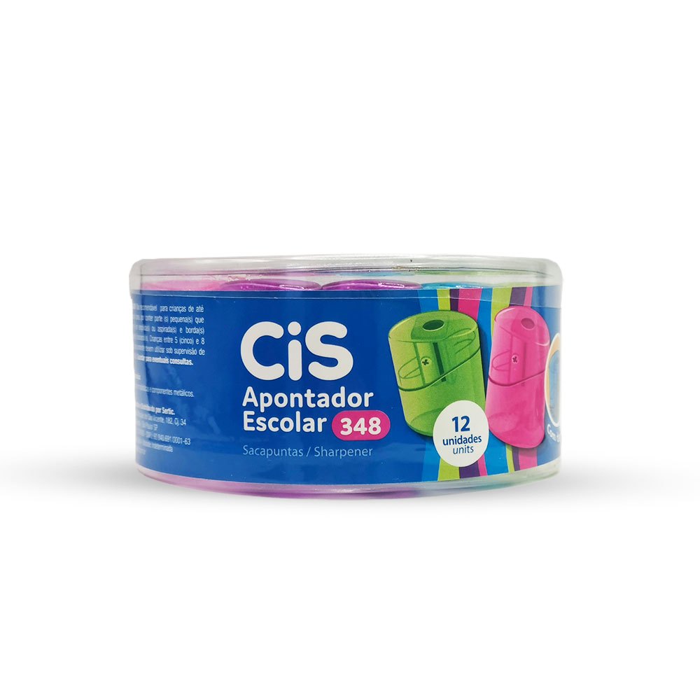 apontador escolar Cis - Apontador Escolar Cis Com Depósito - 12 Unidades Coloridas