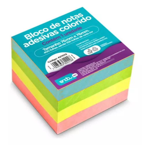 bloco adesivo colorido - Bloco Adesivo Colorido Onda 400 Fls Quadrado 76mmx76mm