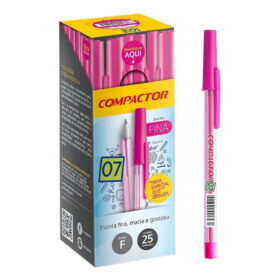 Caneta Esferográfica 0.7 Ponta Fina Compactor -  25 Unid Rosa Pink