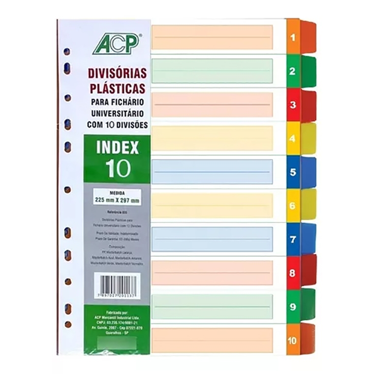 divisória fichário universitário - Divisória Plástica Para Fichário Universitário Com 10 Divisões