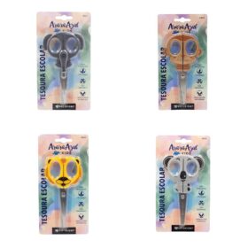 Tesoura Escolar 13cm Arara Azul Animais Kids Com 4 Unidades