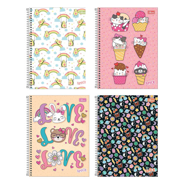 Kit 4 Cadernos Tilibra Spice 80 Fls 1 Matéria Feminino - SORTIDO