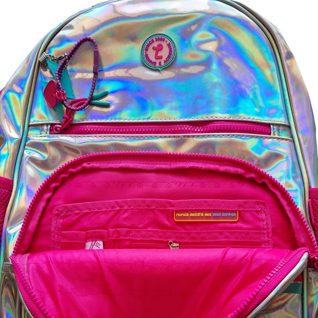 Mochila de Costas Holográfica Rosa Luluca - Imagem 4